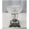 Image 1 : Tall Compote, serving dish - Crystal bowl,  metal/marble stand - 11"H x 8"W