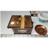 Image 8 : 3 ashtrays in box & Decorative wooden cigarette dispenser