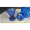 Image 2 : blue glass lot - vase, candle holders and sundae bowl