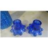 Image 3 : blue glass lot - vase, candle holders and sundae bowl