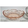 Image 2 : Glass candle holder & Pink depression glass bowl