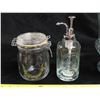 Image 2 : 2 Glass Urns, Soap/Conditioner dispenser, Mason jar with lid