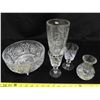 Image 1 : Lead Crystal 3 legged bowl, Vase, Wine Glasses, Decanter, 3 legged divided serving tray