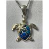 Image 2 : 925 Sterling Silver Vintage Turtle Pendant with Opal and 925 Sterling Chain