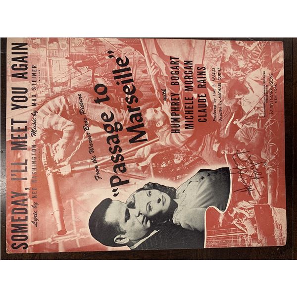 Humphrey Bogart signed Passage to Marseille music book
