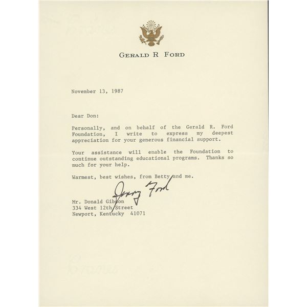 Gerald Ford signed letter