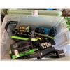 Image 2 : WHITE PLASTIC BIN OF ASSORTED BIKE PARTS, PEDALS, SEAT CLAMP, STEM TURBINE, STEM EXTENDER & MORE (