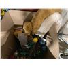 Image 2 : 2 BOXES OF ASSORTED CAT SCRATCHERS, BIRD FEEDERS, STUFFED ANIMALS, 3 ROLLS OF WIPES & MORE
