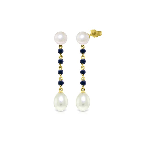 Genuine 11 ctw Pearl & Sapphire Earrings 14KT Yellow Gold - REF-31N4R