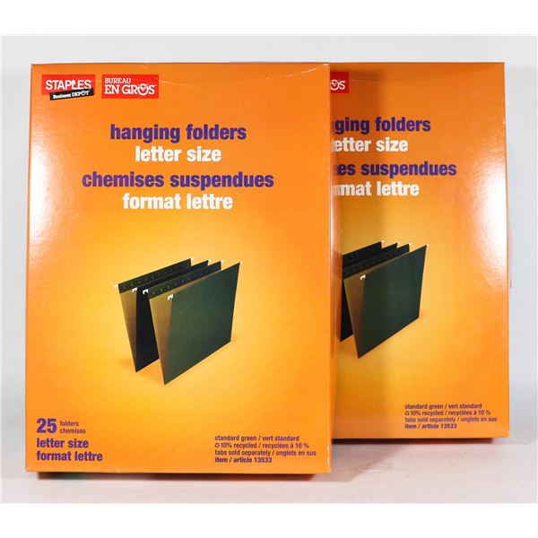 TWO BOXES OF 25 LETTER SIZE HANDING FOLDERS