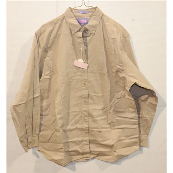 NEW WOMEN'S DANA ERIN COTTON WORK SHIRT, TAN, L
