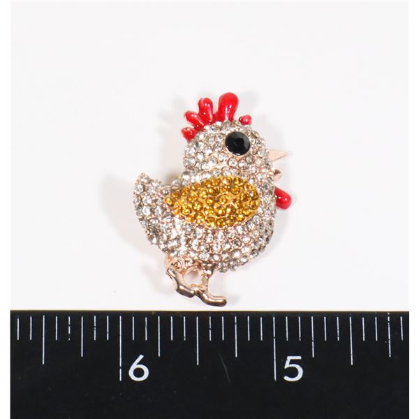 NEW RHINESTONE CHICKEN BROOCH