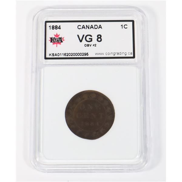 #55 1884 CANADA ONE CENT COIN GRADED VG8 CANADIAN