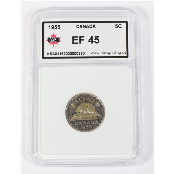 #61 1955 CANADA FIVE CENT COIN GRADED EF40