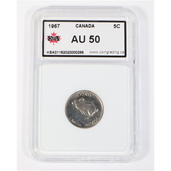 #62 1967 CANADA FIVE CENT NICKLE COIN GRADED AU40