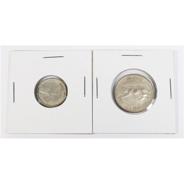 #87 1967 CANADIAN COINS DIME + QUARTER SILVER