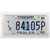 Image 1 : #779 1961 TRAILER PLATE MISSISSIPPI 84105P AMERICA