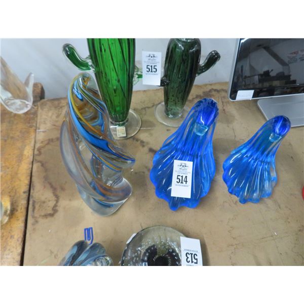 3-Art Glass Wave Décor Blue & Blue Gold - 3 X $