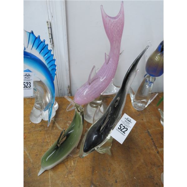 3-Art Glass Dolphins - 3 X $