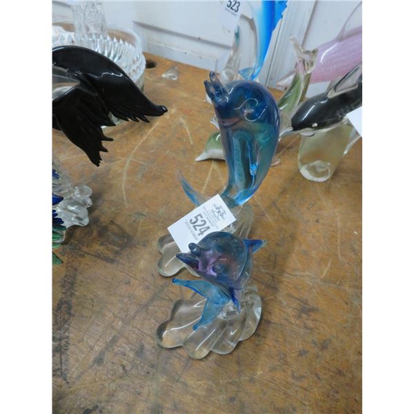 2-Art Glass Dolphin Blue - 2 X $