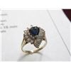 Image 2 : 14K YG Sapphire and Diamond Ring  w/One Pear Mixed Cut Sapphire and 9 Round