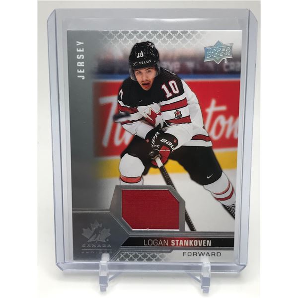 2022 UD TEAM CANADA JUNIORS NO. 11 LOGAN STANKOVEN JERSEY  PRE-ROOKIE CARD