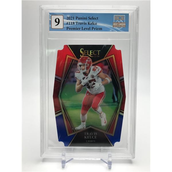 2022 PANINI MOSAIC NO. 118 TRAVIS KELCE PREMIERE LEVEL PRIZM DIE-CUT GCG 9