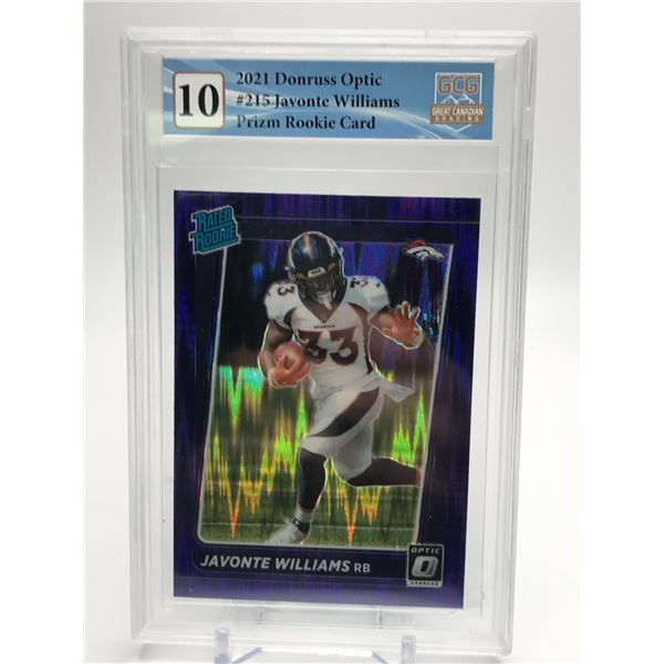 2021 DONRUS OPTIC NO. 215 JAVONTE WILLIAMS PRIZM ROOKIE CARD GCG 10 MINT!