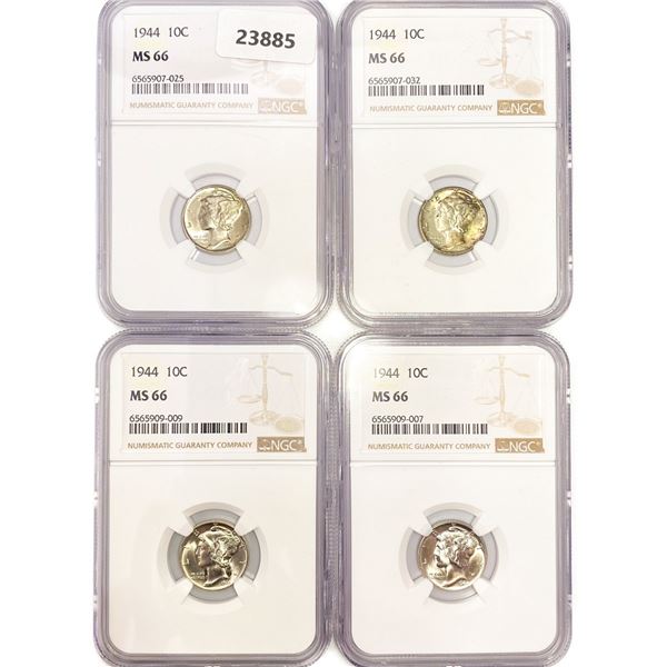 1944 Set (4) Mercury Silver Dime NGC MS66