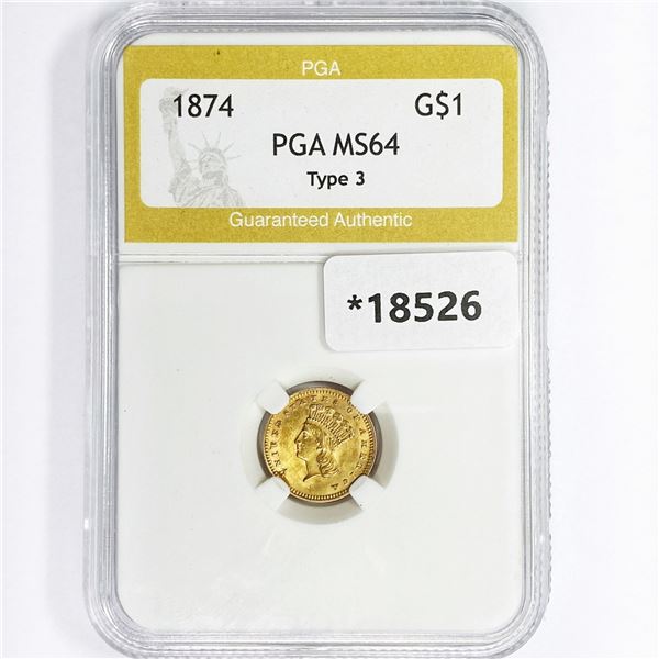 1874 Rare Gold Dollar PGA MS64