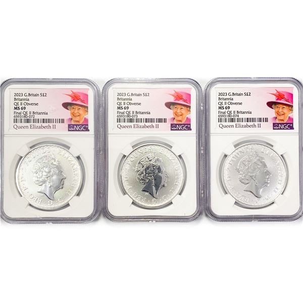 2023 Set (3) 1oz G.B. S2Â£ NGC MS69 Q. Elizabeth I