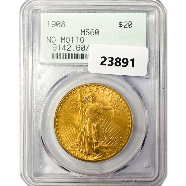 1908 $20 Gold Double Eagle PCGS MS60 No Motto