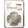 Image 1 : 1881-S Morgan Silver Dollar NGC MS66