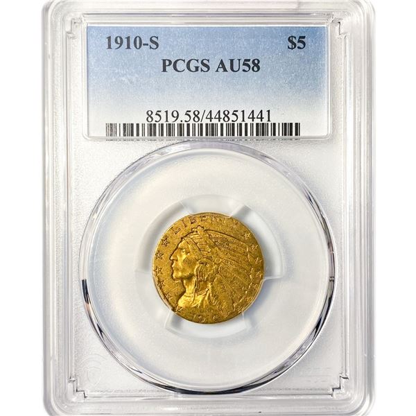 1910-S $5 Gold Half Eagle PCGS AU58