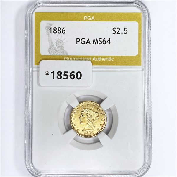 1886 $2.50 Gold Quarter Eagle PGA MS64