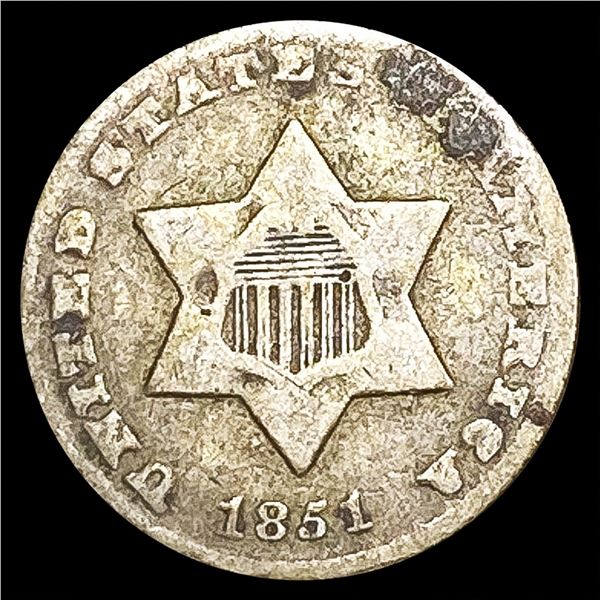 1851-O Silver Three Cent NICELY CIRCULATED