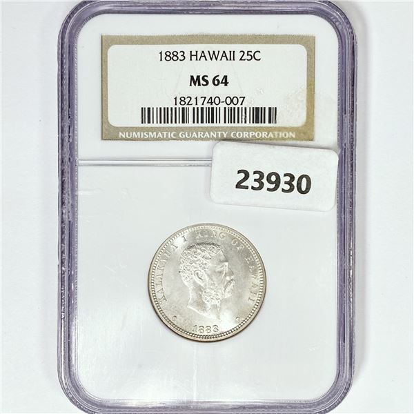 1883 Kingdom of Hawaii Quarter NGC MS64