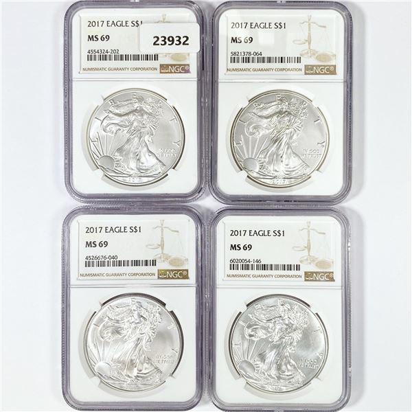 2017 Set (4) American Silver Eagles NGC MS69