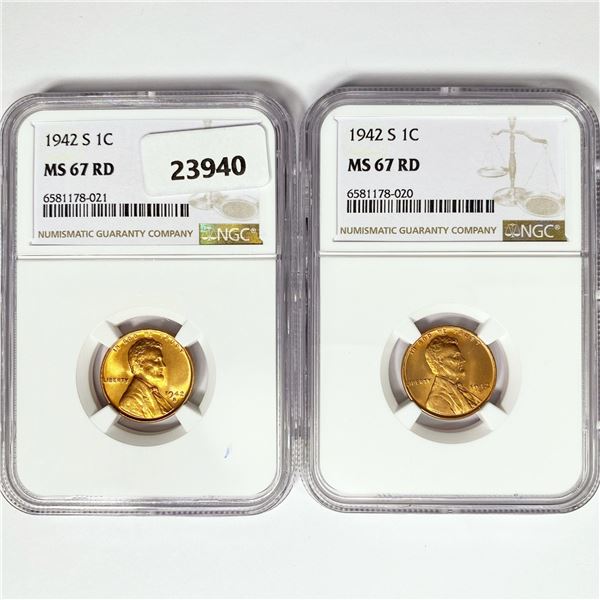 1942-S Set (2) Wheat Cent NGC MS67 RD