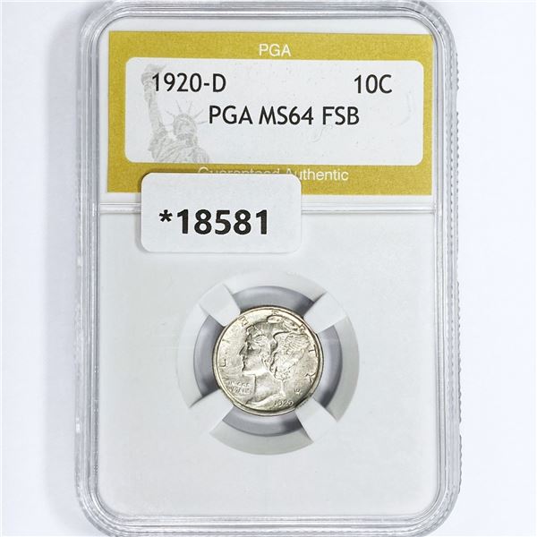 1920-D Mercury Silver Dime PGA MS64 FSB