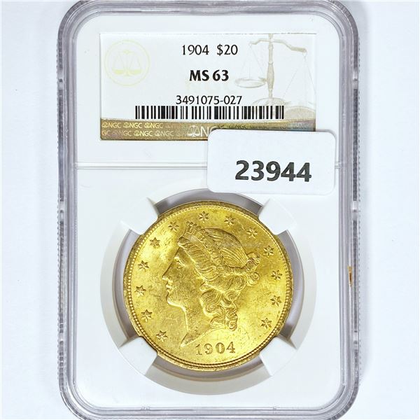 1904 $20 Gold Double Eagle NGC MS63