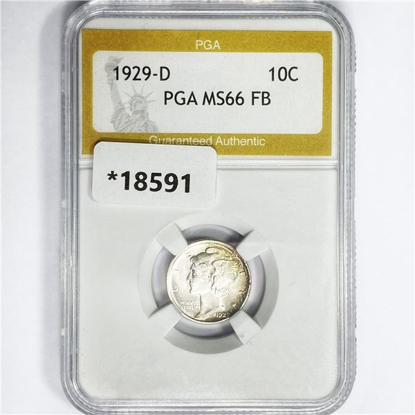 1929-D Mercury Silver Dime PGA MS66 FB