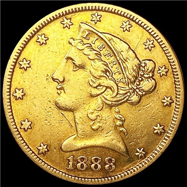 1888-S $5 Gold Half Eagle NEARLY UNCIRCULATED