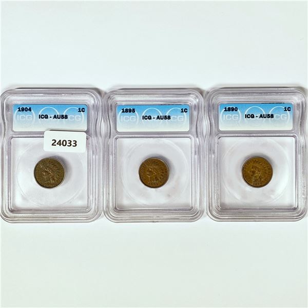 1890-1904 Set (3) Indian Head Cent ICG AU58