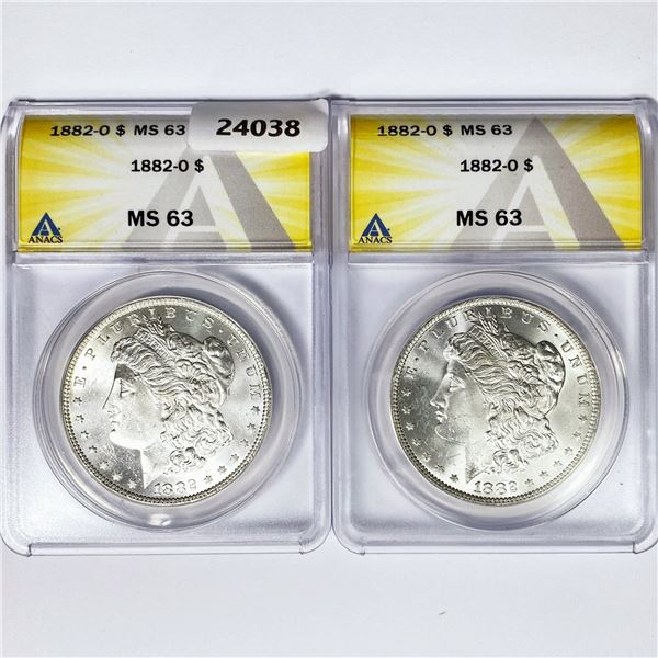 1882-O Set (2) Morgan Silver Dollar ANACS MS63