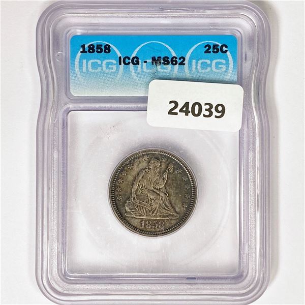 1858 Seated Liberty Quarter ICG MS62
