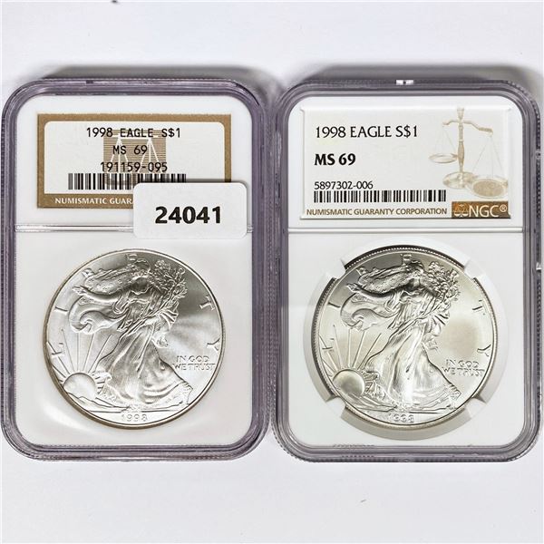 1998 Set (2) American Silver Eagles NGC MS69