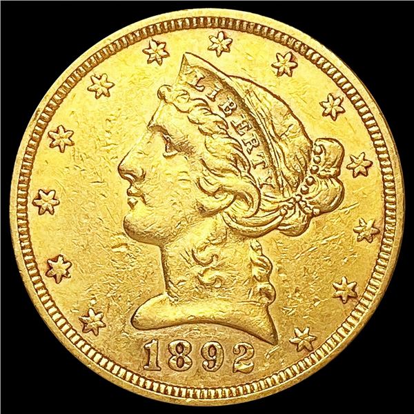 1892 $5 Gold Half Eagle CLOSELY UNCIRCULATED
