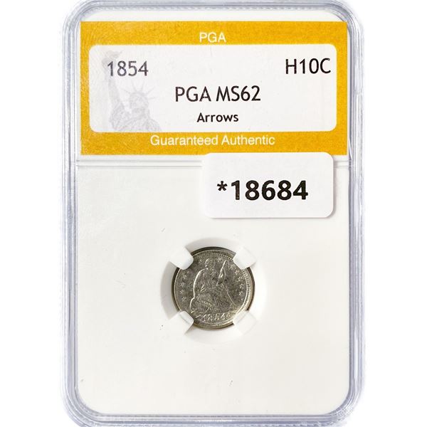 1854 Seated Liberty Half Dime PGA MS62 Arrows