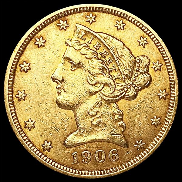 1906 $5 Gold Half Eagle CLOSELY UNCIRCULATED